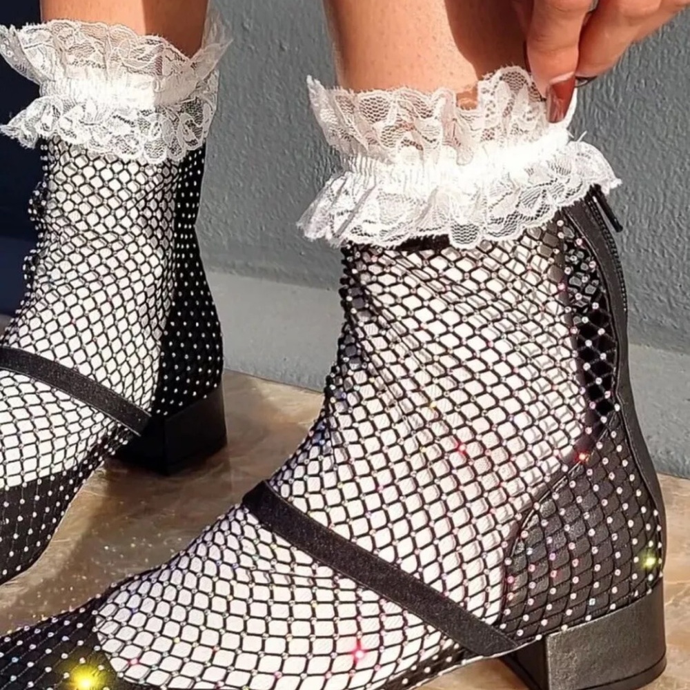 Free People Jeffrey Campbell Magic Hour Mesh Heels Black Jewels Back Zipper - Picture 3 of 11